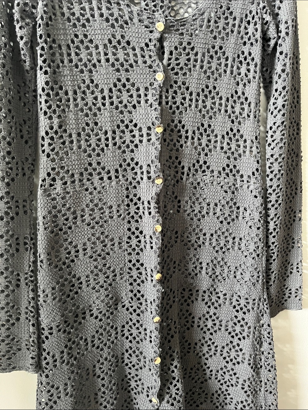 Free People Beach Large Love Song Crochet Gray Hi Lo Cardigan Sweater - Picture 4 of 7